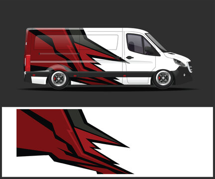 Dynamic Red and Black Van Wrap Design