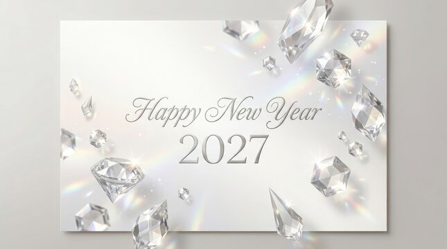 Elegant 2027 new year greeting with sparkling diamonds festive celebration design for cards and marketing