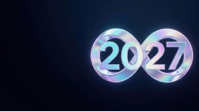 2027 futuristic year graphic with shimmering holographic effect