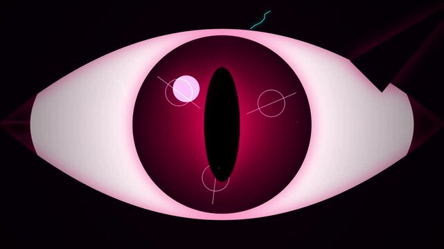 Mysterious Red Evil Eye Blinking and Transforming with Geometric Patterns, Dark Sci-Fi Animation
