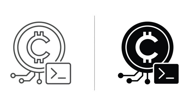 Cryptocurrency command line interface icon set with cryptocurrency, blockchain