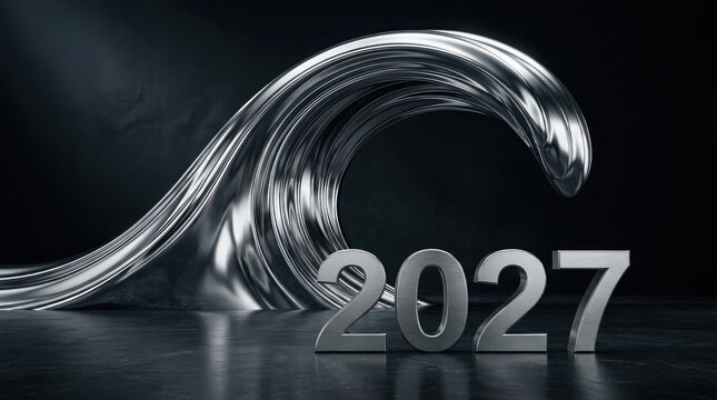 Shiny metallic wave crashes into 2027 a futuristic vision of innovation and progress