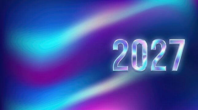 Futuristic 2027 neon sign on gradient background for tech and innovation concepts