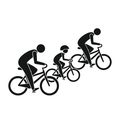 Fototapeta premium Black Silhouette Icon of a Family Riding Bicycles Together in a Minimalist Graphic Style