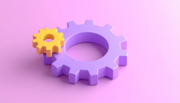 アイソメトリックな抽象的な歯車とレンチの3Dイラスト