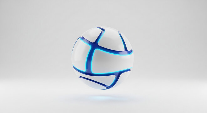 Abstract 3D render of a glossy white sphere with interconnected deep b