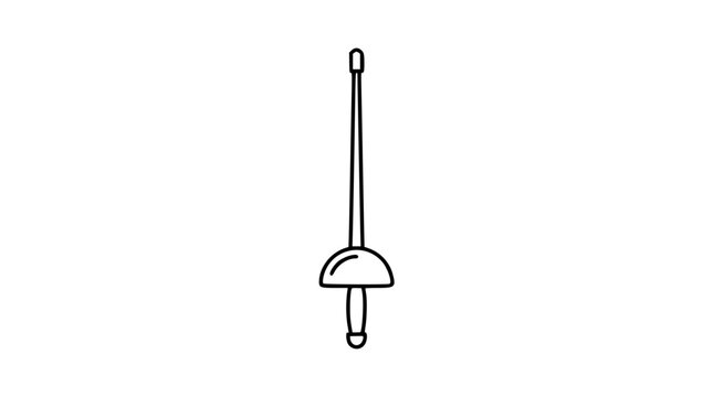 Refined black and white line art vector icon featuring a fencing sword, ideal for sports club logos or fencing equipment packaging.