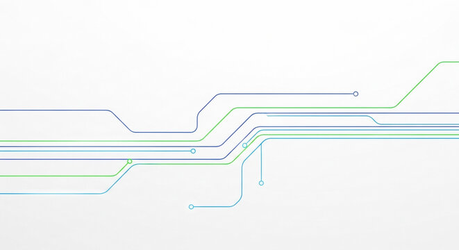 Abstract pattern of flowing blue and green electronic circuit lines wi
