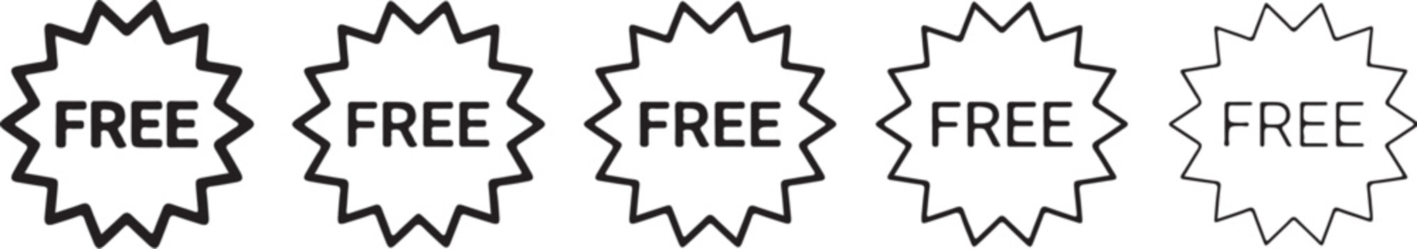 Free Offer Starburst Labels Black Line Art On White Background freebie promotion discount sale star