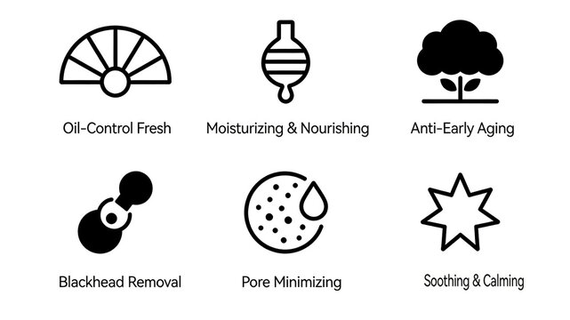 Fresh line icon hits the pain points of oily skin care, suitable for oil control skincare set, clears blackheads, shrinks pores, and delays early skin aging problems
