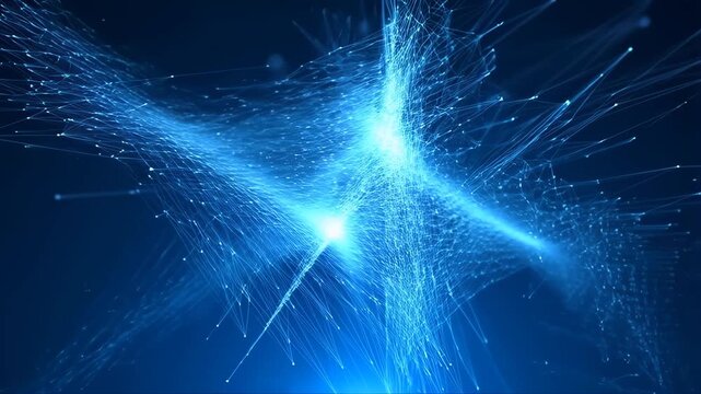 Energy Matrix Beam with Glowing Blue Data Connections and Network Lines, Futuristic Technology Concept for Connectivity and Analytics