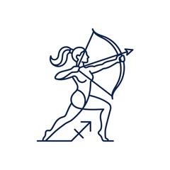 Fototapeta premium Minimalist line art female archer with Sagittarius zodiac symbol
