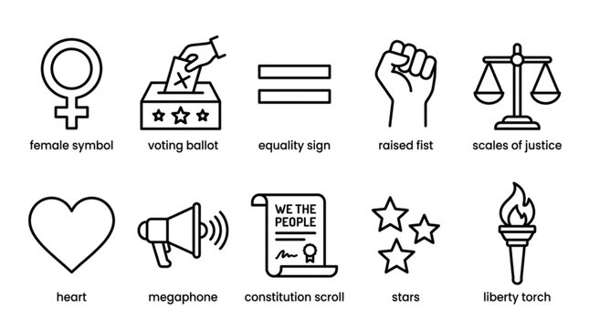 Human Rights Icons, Social Justice Symbols, Equality Signs, Freedom Vector Graphics
