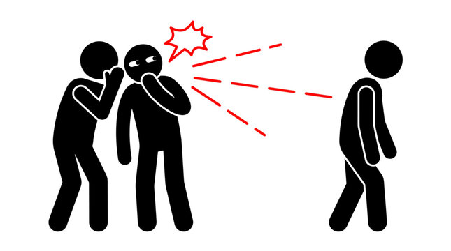 Concept of gossip and bullying shown in a stock photo. Suitable for illustrating workplace drama, social alienation, or harmful communication dynamics.