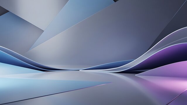 Modern Abstract Background with Fluid 3D Curved Geometric Planes in Soft Blue and Purple Gradients for Digital Art and Design
