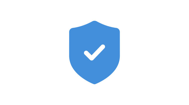 Blue shield icon with white checkmark symbolizes google play protect security verification. Perfect for technology and cybersecurity concepts.