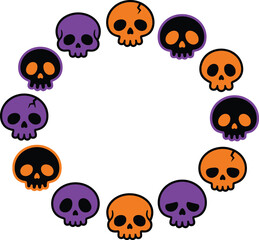 Fototapeta premium Halloween skulls in a circle spooky orange and purple skulls for halloween decorations