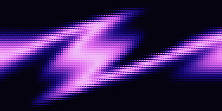 Abstract neon purple pixelated light wave texture background on a dark black backdrop.
