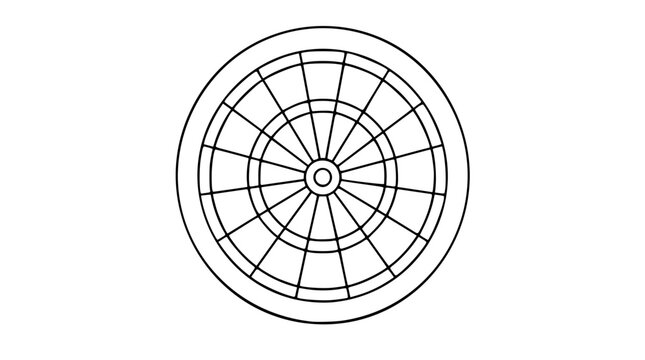 A detailed dartboard with wire divisions as a clean black and white line art vector icon, suited for sports illustrations, gaming graphics, or competitive event materials.