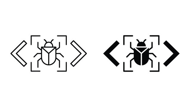 Software bug debugging code error icon set with debugging software programming