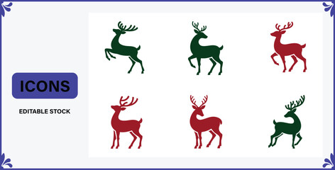 Colorful reindeer icons in different poses and colors on white background for graphic design © Badsha Mollik