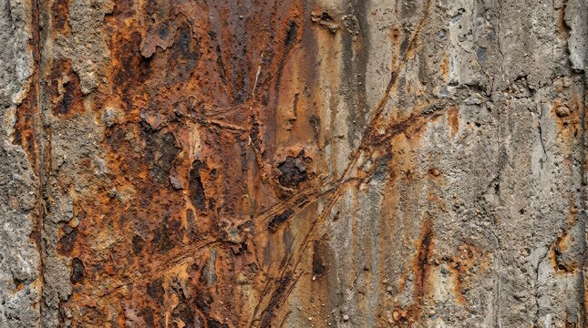 Close up of corroded steel texture with dusty concrete