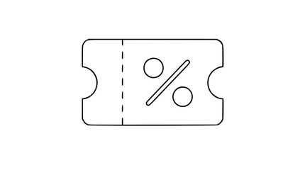 A clean black and white line art vector icon of a discount coupon featuring a percentage symbol, ideal for sales promotions, shopping platforms, or financial discount interfaces needing minimalist gra © Shyam