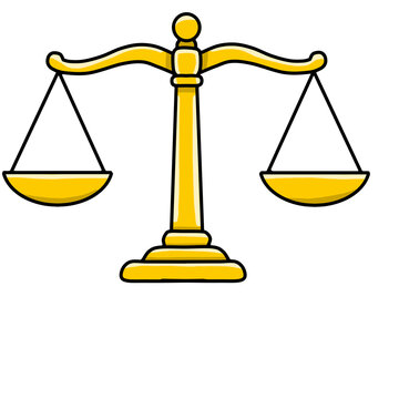 Golden scale of justice law balance symbol cartoon vector icon