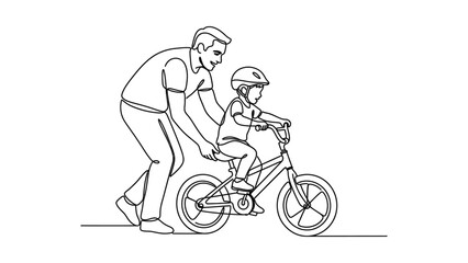 Fototapeta premium Father Teaching Son To Ride Bicycle