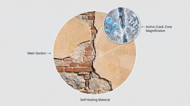 Facade Plaster Cutaway With Magnified Bacteria Crack Inset