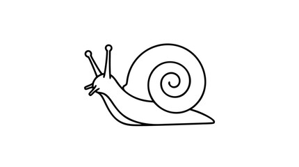 Charming black and white line art vector icon featuring a garden snail with detailed spiral shell, ideal for nature blogs, organic branding, or educational materials about wildlife. © Zain