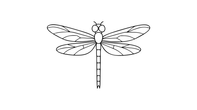 A delicate dragonfly icon in elegant black and white line art, perfect for nature branding, insect-themed designs, ecological illustrations, and garden decor applications.