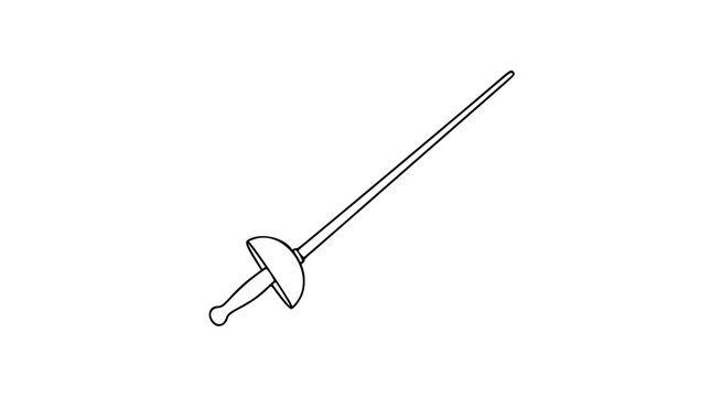 A clean black and white line art vector icon of a fencing sword, suitable for educational materials, sports infographics, or fencing event invitations.