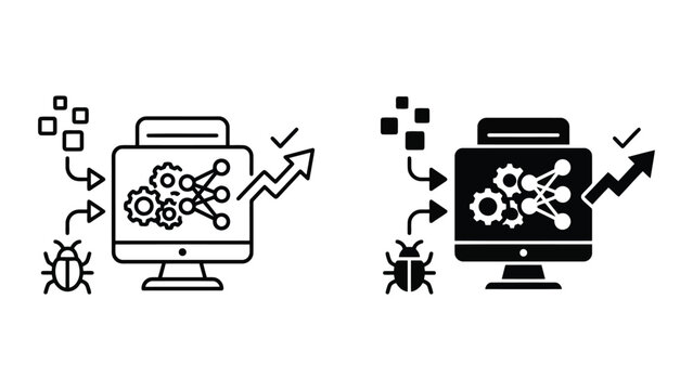 Software vulnerability and computer security protection icons with software