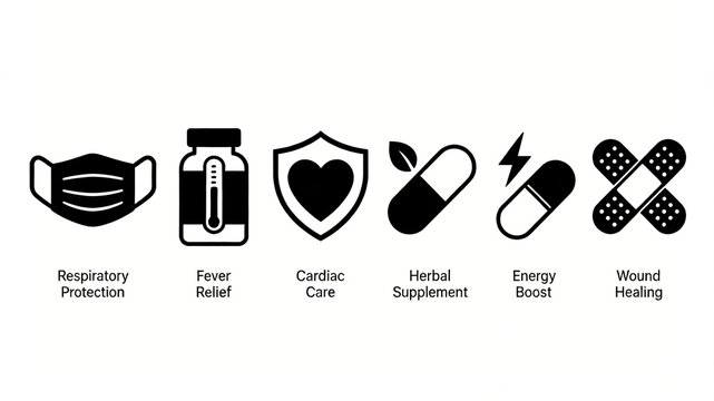 Medical icon for home health care direction, packaging of household common medicines, interpreting the multi-dimensional protection of physical health at home in daily life
