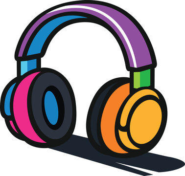 Colorful headphones vector illustration with black outline and shadow