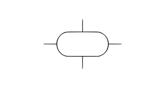 A clean black and white line art vector icon of a rectangular flowchart process node with rounded corners, perfect for diagrams, presentations, and workflow documentation.