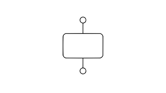 A clean black and white line art vector icon of a circular flowchart start or end terminator node, suitable for marking entry and exit points in process diagrams.