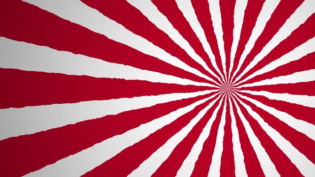 Ripped sunburst background with vibrant red and white radial rays and a distinctive torn paper edge effect. Perfect for energetic designs, presentations, and creative backdrops for various projects.