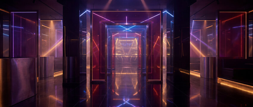 Dark luxury neon club background in 3D