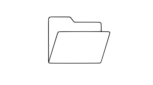 A clean black and white line art vector icon of an open folder, suitable for office, document management, file organization, or digital storage interface designs.