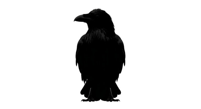 Dark mysterious black raven silhouette looking sideways