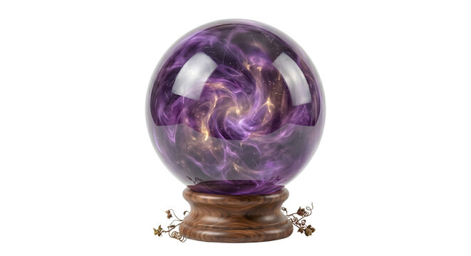 Crystal ball with glowing purple magic swirls