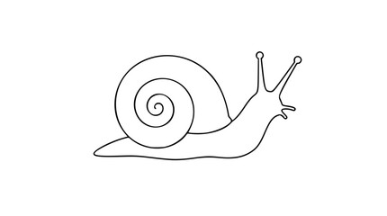 A delicate hand-drawn garden snail with spiral shell, rendered as clean black and white line art vector ideal for nature-themed branding, educational materials, or organic product labels. © Mofakharul Shanto