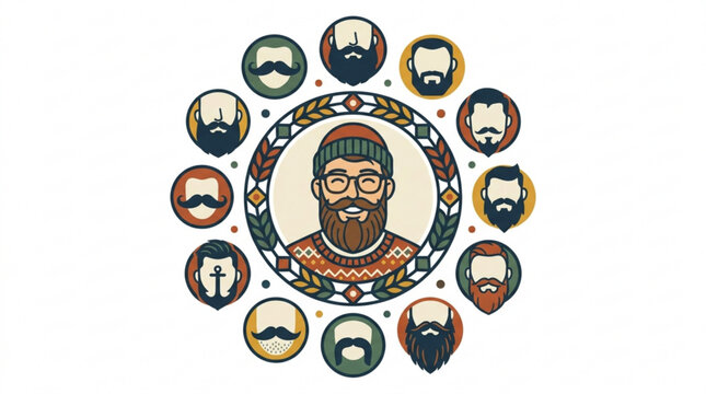 Beard, mustache, facial hair icons, beard styles, facial hair designs, vector set