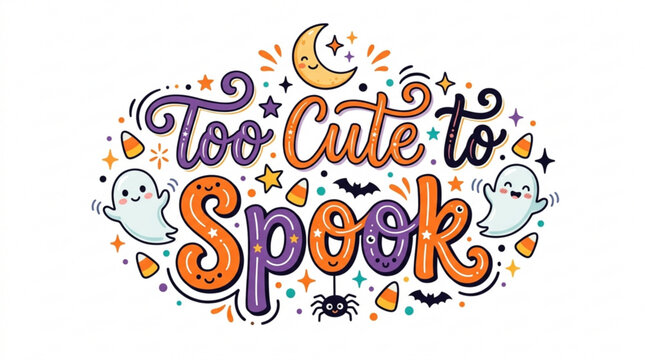 Halloween, spooky, cute, ghost, typography, vector graphics, Too Cute to Spook, festive, illustration