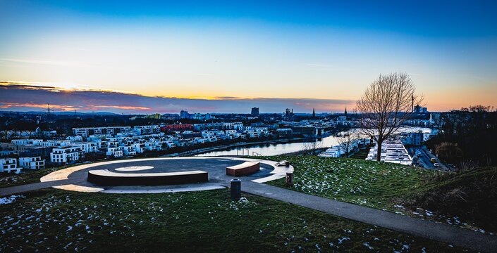 Dortmund city panoramic view at sunset