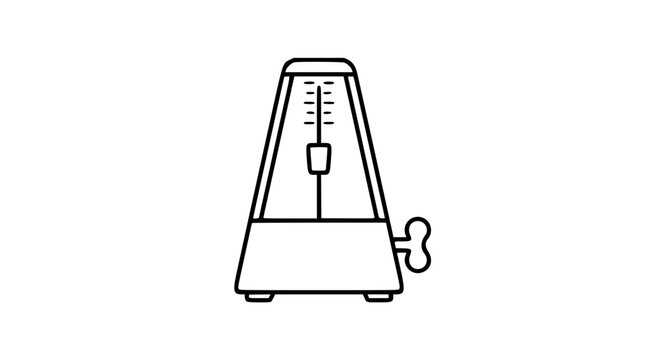 A clean black and white line art vector icon of a metronome device, ideal for digital audio workstation interfaces, music production software, or recording studio branding.