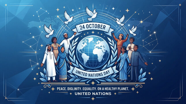 United Nations Day, 24 October, global peace symbols, dove, earth, equality, health planet