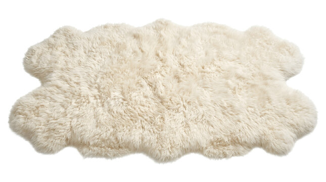 Soft white sheepskin rug isolated on transparent background